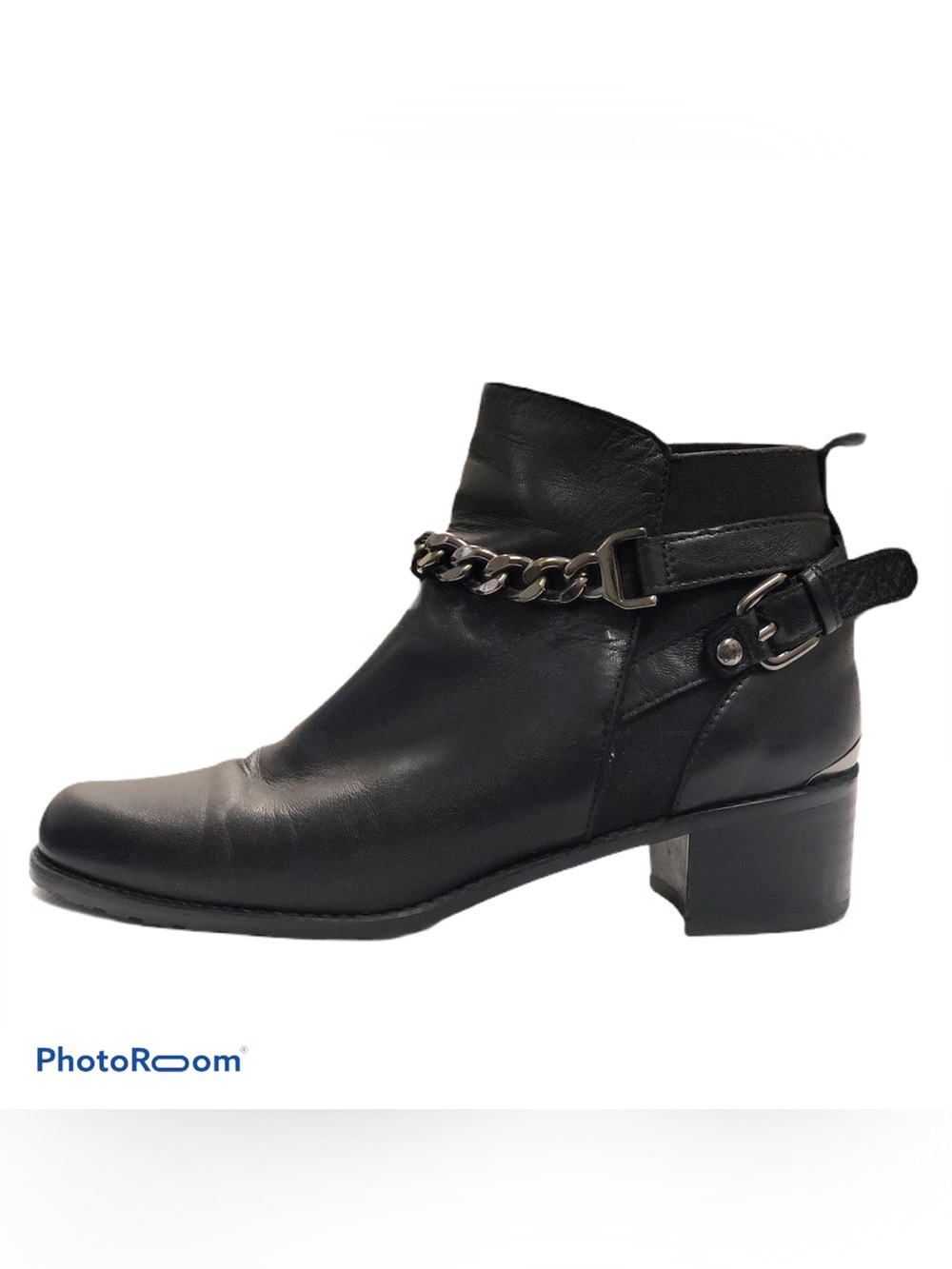 Stuart Weitzman Onthestreet Black Leather Chain Ankle Boots Booties Block Heel